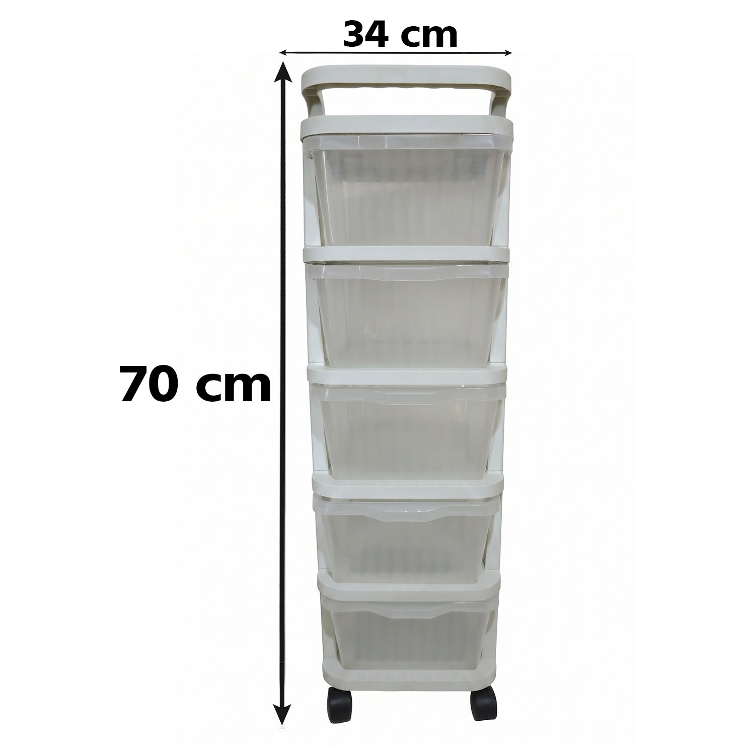 Wukusy 5-layer plastic storage drawer rack with wheels, ideal for home organization and easy mobility.