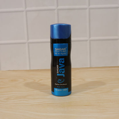 Wukusy Sagar Java perfume body spray for men, 200ml, featuring a sleek bottle with a modern design and fragrance details.