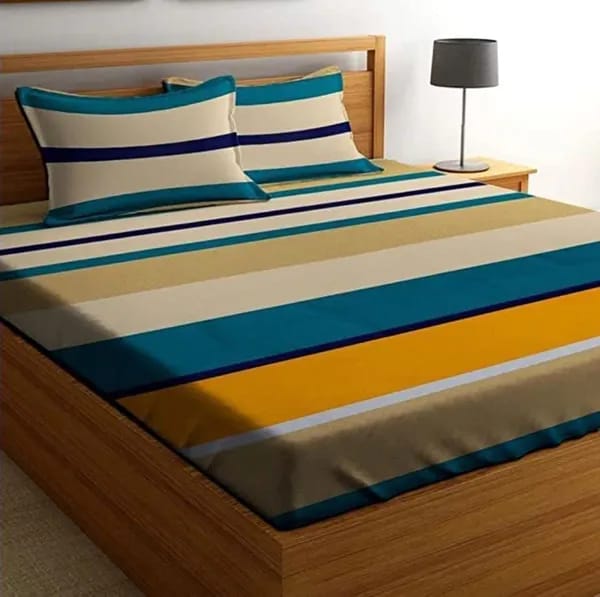 Super soft glace cotton fitted bedsheet with elastic edges and two pillow covers, suitable for double bed 72x78 inches.