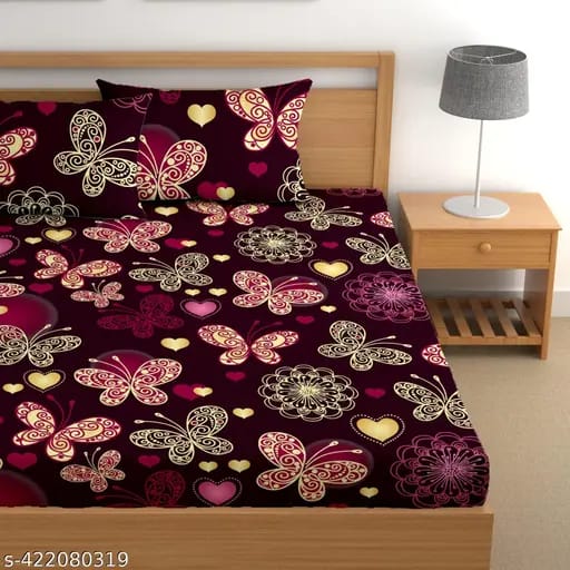 Super soft glace cotton fitted bedsheet with elastic edges and two pillow covers, suitable for double beds, 72x78 inches.
