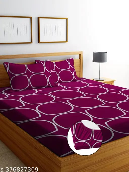 Super soft glace cotton fitted bedsheet with elastic all around, includes 2 pillow covers, suitable for double bed 72x78 inches.