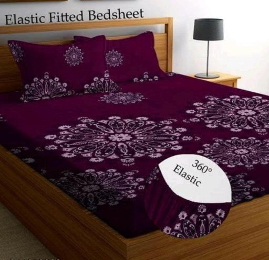 Super soft glace cotton double bedsheet with elastic fitted edges and two pillow covers, measuring 72x78 inches.