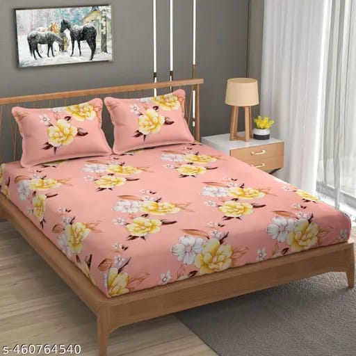 Super soft glace cotton double bedsheet with elastic fit and two pillow covers, measuring 72x78 inches.