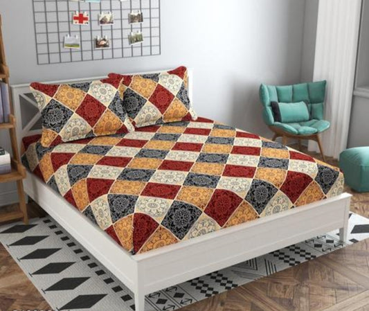 Super soft glace cotton fitted bedsheet with elastic edges and two pillow covers, measuring 72x78 inches, in natural bedding setting.