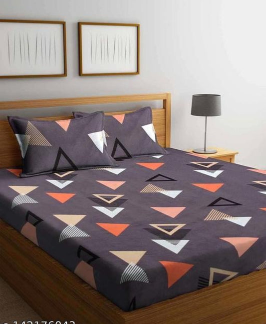 Super soft glace cotton double bedsheet with elastic all-round fit and two pillow covers, 72x78 inches.
