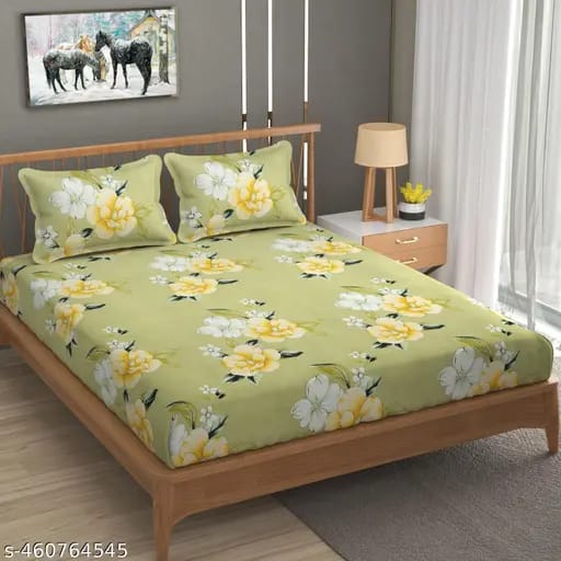 Super soft glace cotton fitted bedsheet with elastic edges and two pillow covers, suitable for double beds, 72x78 inches.