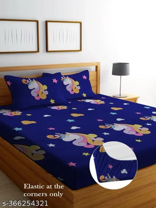 Super soft glace cotton double bedsheet with elastic fitted edges and two pillow covers, measuring 72x78 inches.