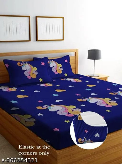 Super soft glace cotton double bedsheet with elastic fitted edges and two pillow covers, measuring 72x78 inches.