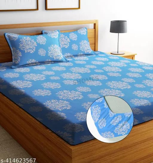 Super soft glace cotton double bedsheet with elastic all-round fit and two pillow covers, 72x78 inches.