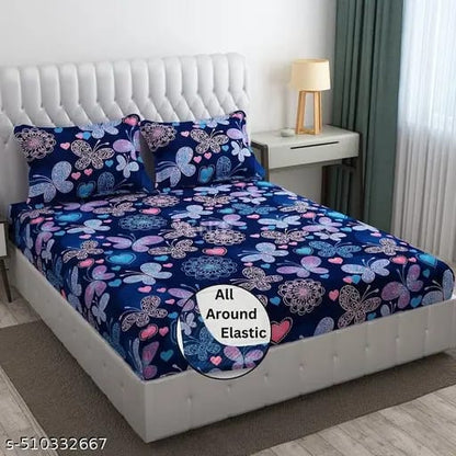 Super soft glace cotton fitted bedsheet with elastic edges and two pillow covers for double bed, 72x78 inches from brand 20027.