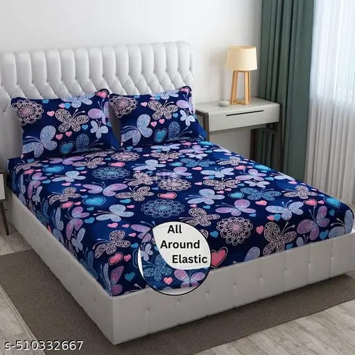 Super soft glace cotton fitted bedsheet with elastic edges and two pillow covers for double bed, 72x78 inches from brand 20027.