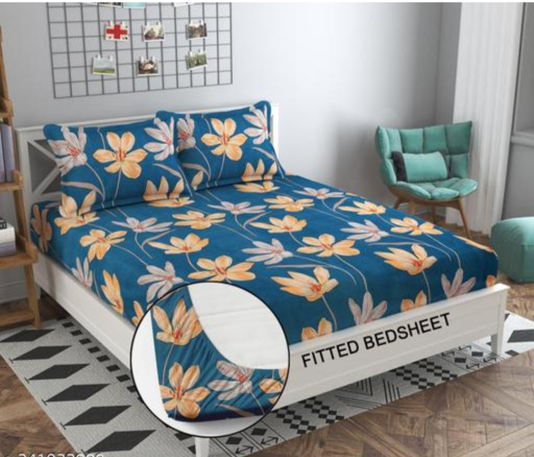 Super soft glace cotton fitted bedsheet with elastic edges and two pillow covers, measuring 72x78 inches.