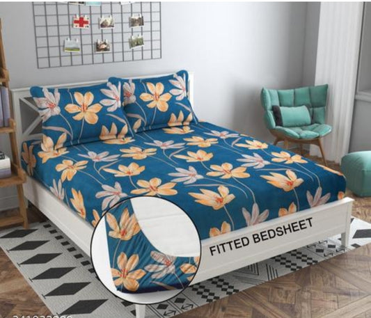 Super soft glace cotton fitted bedsheet with elastic edges and two pillow covers, measuring 72x78 inches.