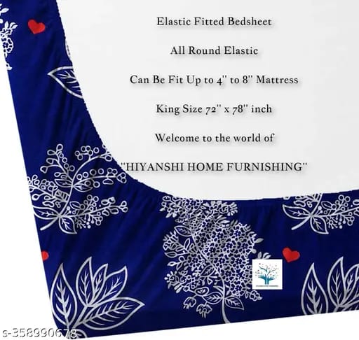 Super soft glace cotton double bedsheet with elastic fitted edges and two pillow covers, measuring 72x78 inches.