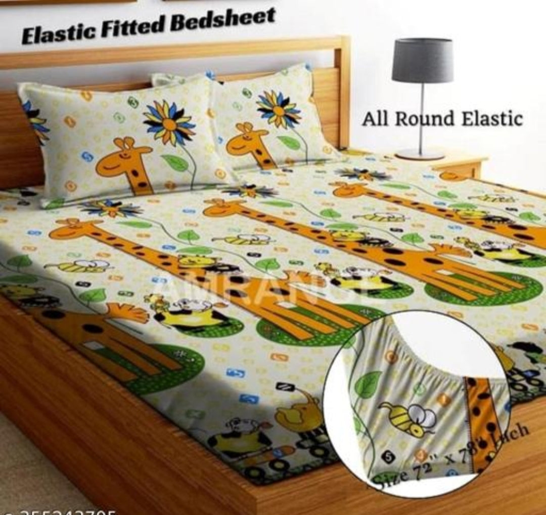 Super soft glace cotton double bedsheet with elastic fitted edges and two pillow covers, measuring 72x78 inches.
