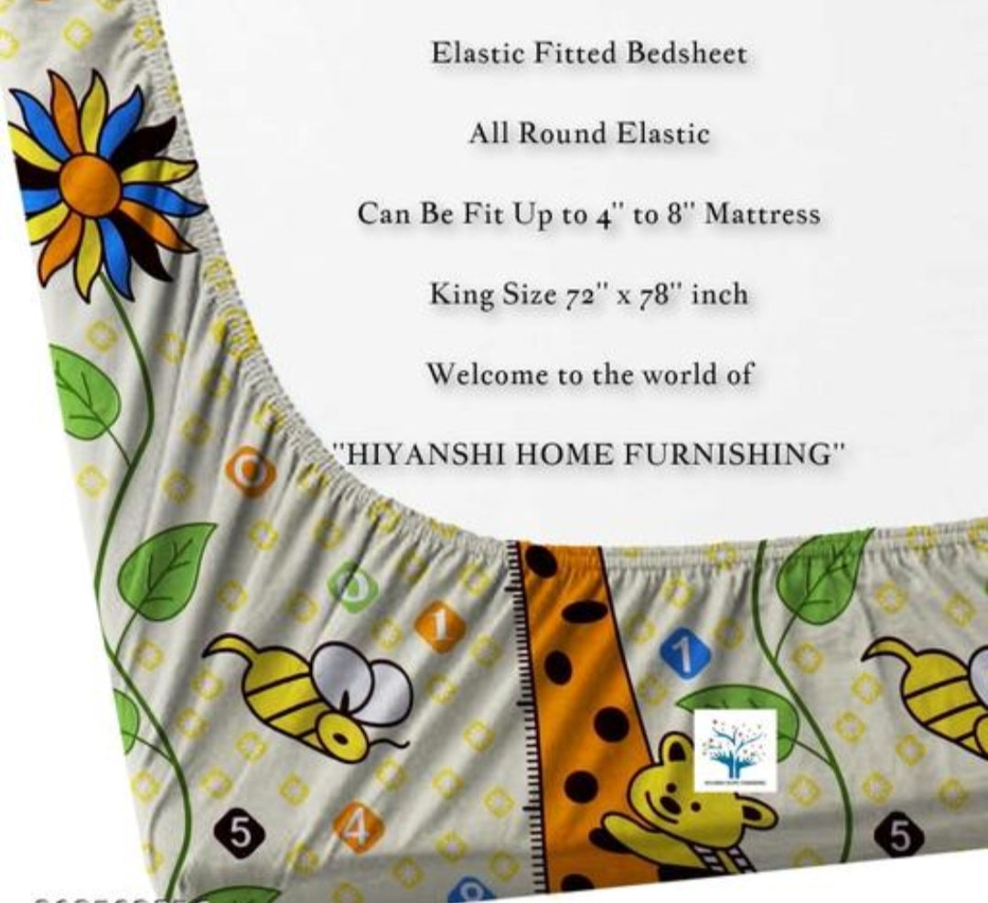 Super soft glace cotton fitted bedsheet with elastic edges and two pillow covers on a double bed, size 72x78 inches.