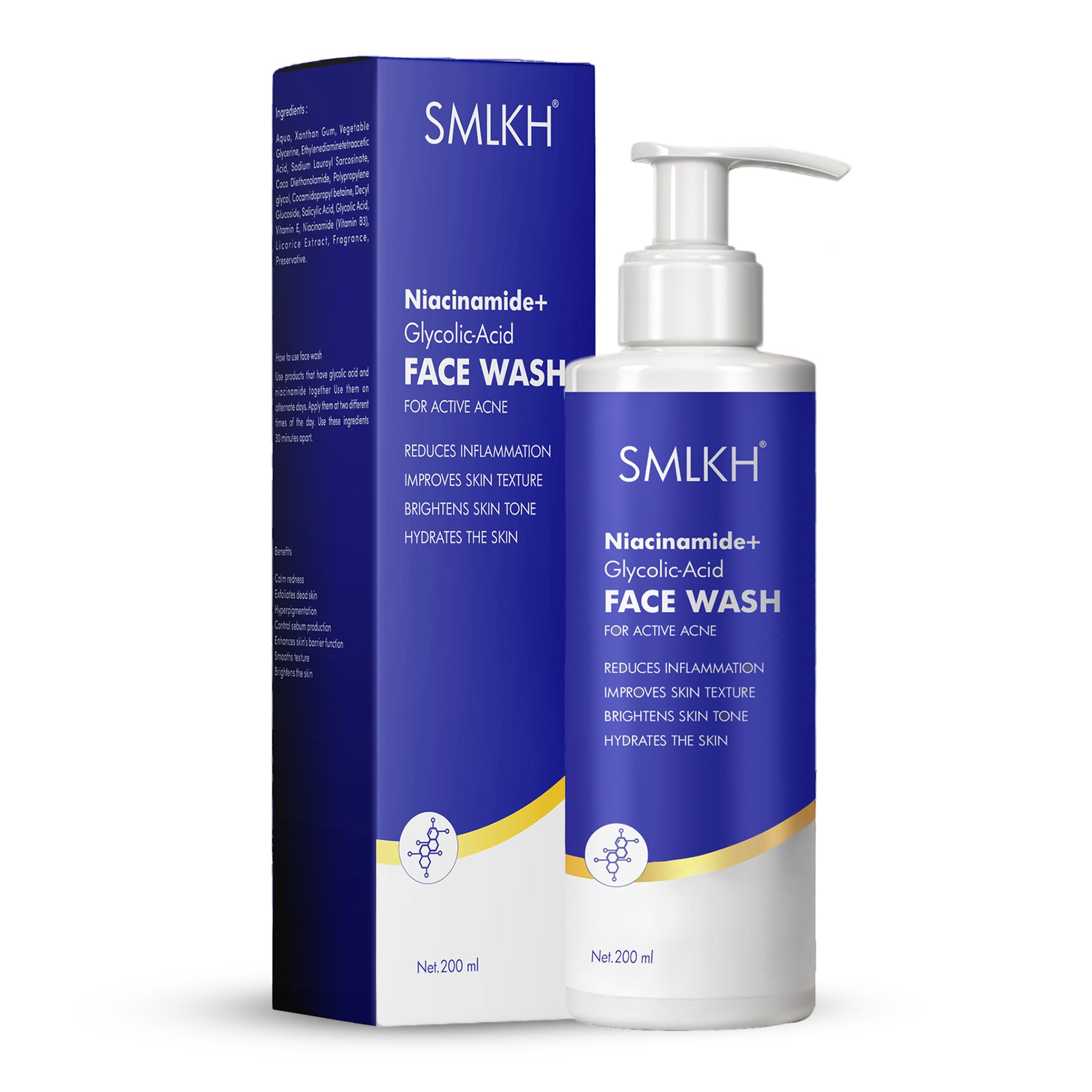 Niacinamide and glycolic acid deep cleanser for glowing, oily skin, 200ml cream face wash with natural ingredients.