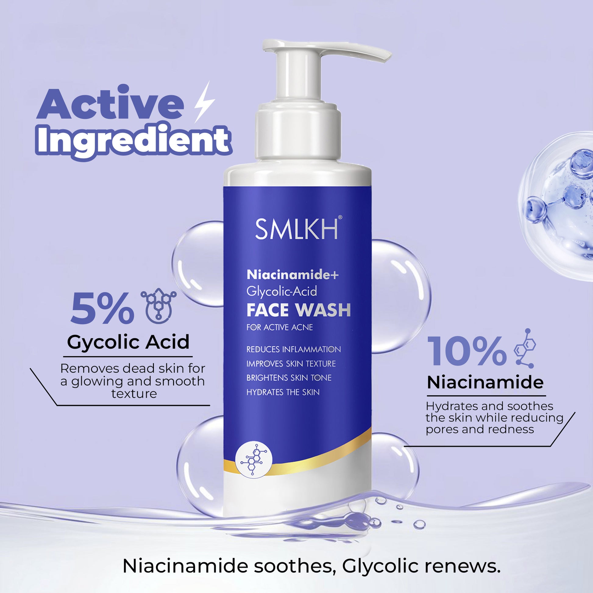 Niacinamide and glycolic acid deep cleanser for oily skin in a 200ml bottle, designed to promote glowing, clear complexion.
