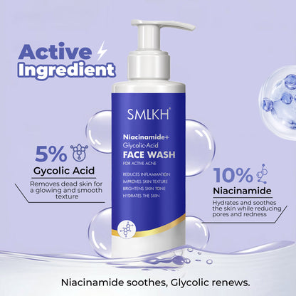 Niacinamide and glycolic acid deep cleanser for oily skin in a 200ml bottle, designed to promote glowing, clear complexion.