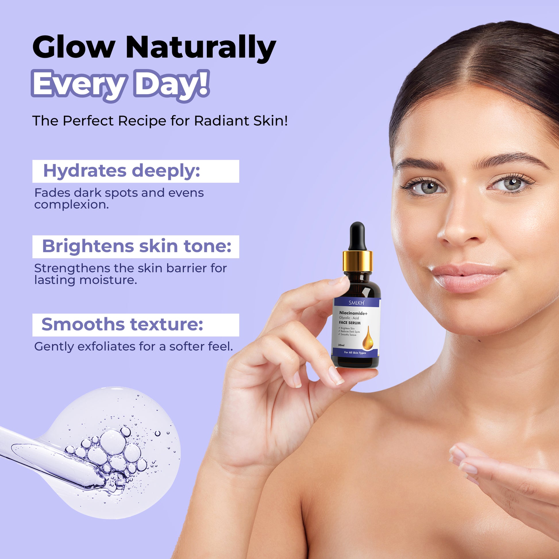 Niacinamide with Glycolic Acid serum in a 30ml bottle, designed to reduce dark spots, from brand 20028.