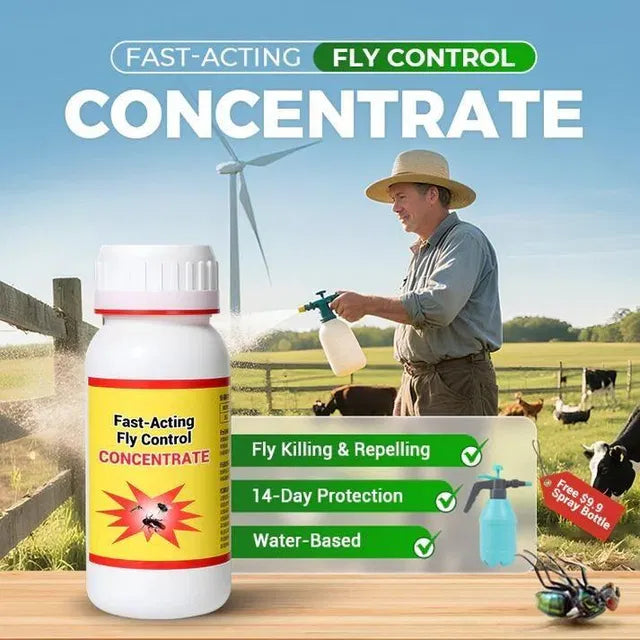 Two 200 ml bottles of 205 Fast Acting Fly Control Concentrate in a pack, designed for effective fly elimination.