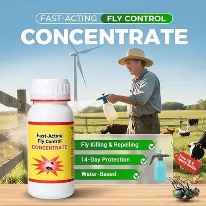 Two 200 ml bottles of 205 Fast Acting Fly Control Concentrate in a pack, designed for effective fly elimination.