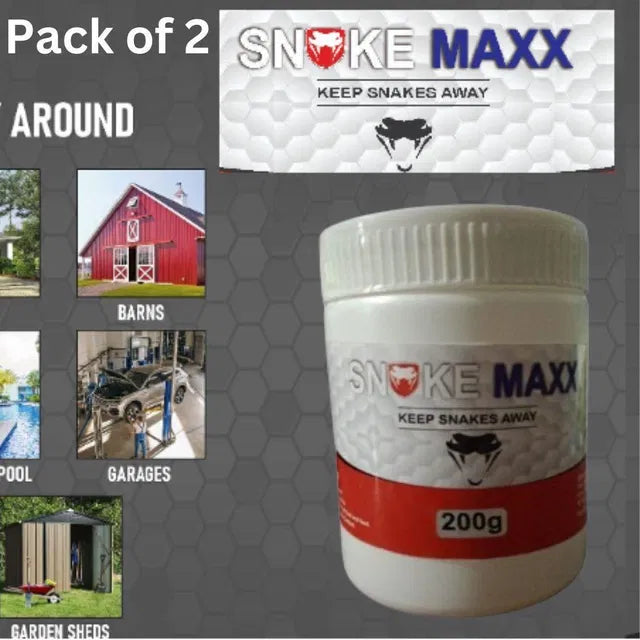205 Snake Maxx non-toxic, biodegradable snake repellent powder in a pack of 2, pet-friendly and suitable for outdoor use.