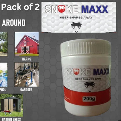 205 Snake Maxx non-toxic, biodegradable snake repellent powder in a pack of 2, pet-friendly and suitable for outdoor use.