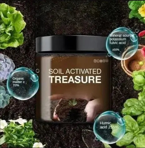 Two packs of 200g Soil Activated Treasure Premium Soil Activator by 205, used to enhance soil fertility and health.