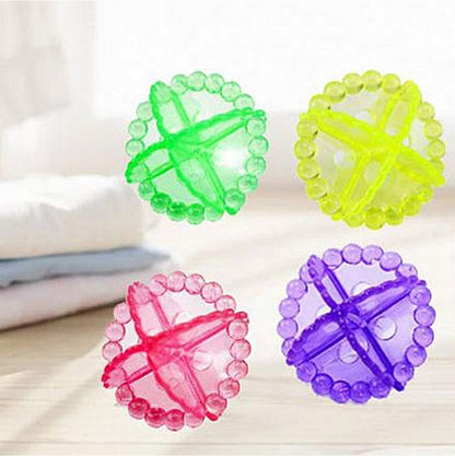 Set of four transparent laundry washing balls by Wukusy designed to clean clothes without detergent.