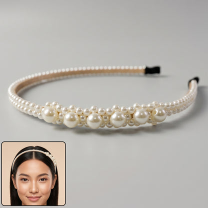 Wukusy pearl beaded designer hairband for women, stylish headband with elegant pearl beads, perfect for accessories or special occasions.