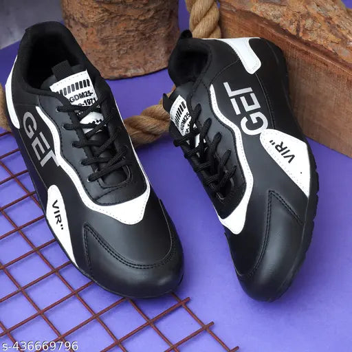 Black men's sports shoes by 21290, stylish athletic sneakers with breathable mesh and cushioned soles for active wear.