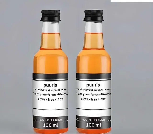 Two 100ml bottles of 21334 glass cleaning agent and car brushes & dusters for powerful stain removal and glass cleaning.