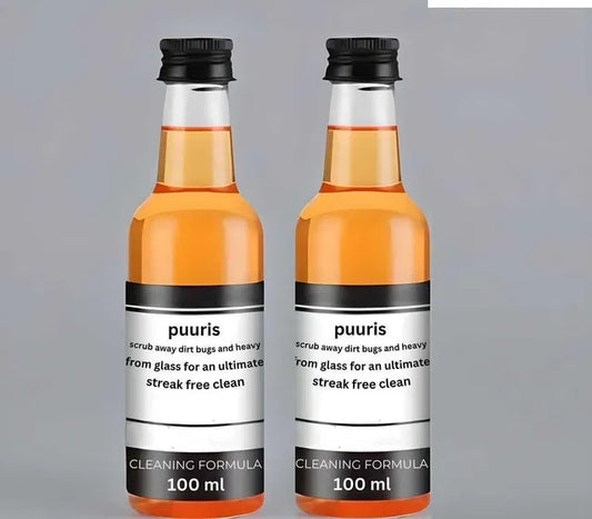 Two 100ml bottles of 21334 glass cleaning agent and car brushes & dusters for powerful stain removal and glass cleaning.