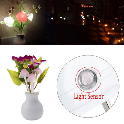 Wukusy 217 LED mushroom night light with multicolor glow, featuring auto on-off sensor and flower-shaped design.