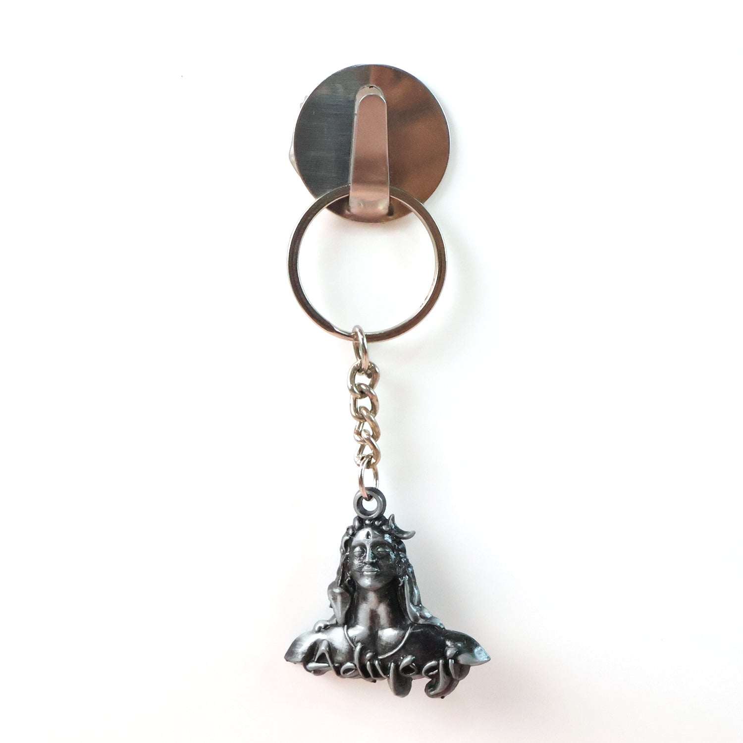 Wukusy Lord Shiva Adiyogi metal keychain set with two mix design keychains featuring Shiva imagery and symbols.