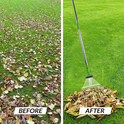 Adjustable garden leaf rake by 22123, featuring a sturdy handle and wide rake head for efficient yard cleanup.