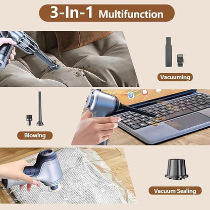 Wireless handheld car vacuum cleaner and blower from 22123, showing a compact cordless device for cleaning car interiors.