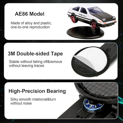 Car dashboard spinner figurine of AE86 model by 22123, shown on a vehicle dashboard with detailed design and branding.
