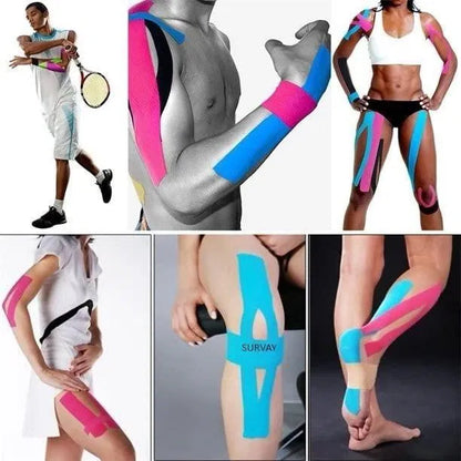 Kinesiology Tape Adhesive joint wrap by 22123 for muscle pain relief, shown wrapped around a shoulder for support and therapy.
