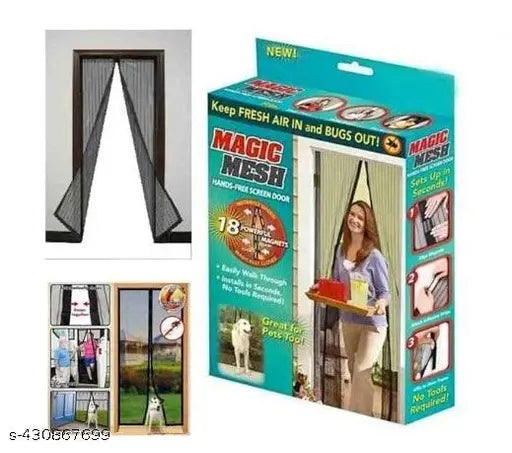 Polyester magnetic mosquito net for door, auto-closing insect screen, fits all door sizes, keeps mosquitoes out, by 22123.