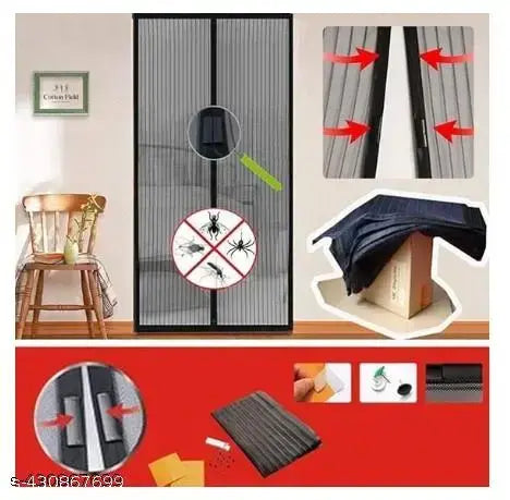 Polyester magnetic mosquito net curtain for doors, auto-closing insect screen, fits all door types to keep mosquitoes out.