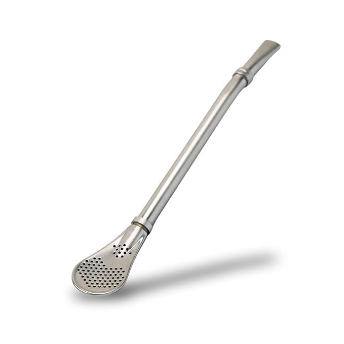 22123 2-in-1 straw filter spoon for sipping and filtering liquids, with a built-in strainer and ergonomic handle.