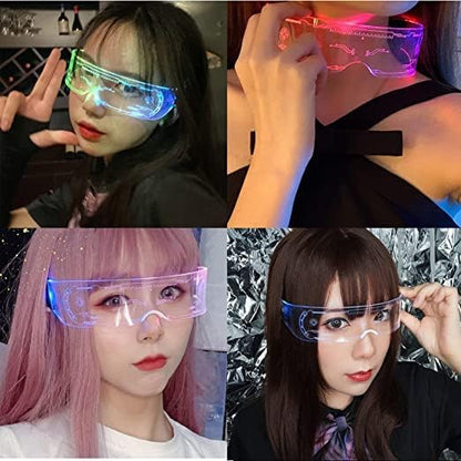 Women’s LED glasses with 7 colors and 5 modes, rectangular retro luminous sunglasses for Halloween cosplay party.