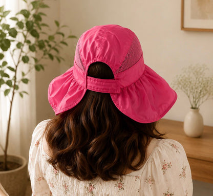 Wukusy women's wide brim sun protection hat with open top and mesh design in a random color, offers shade and breathable comfort.