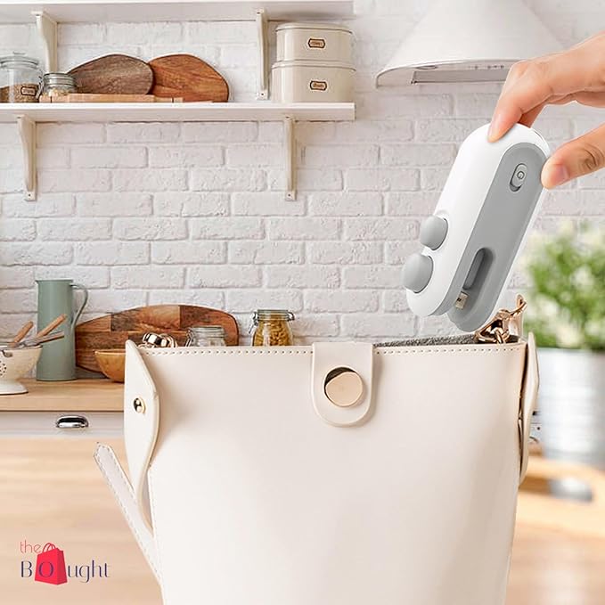 Portable mini 2-in-1 USB rechargeable magnetic heat sealing and cutting bag sealer in multicolour, designed for plastic food storage.