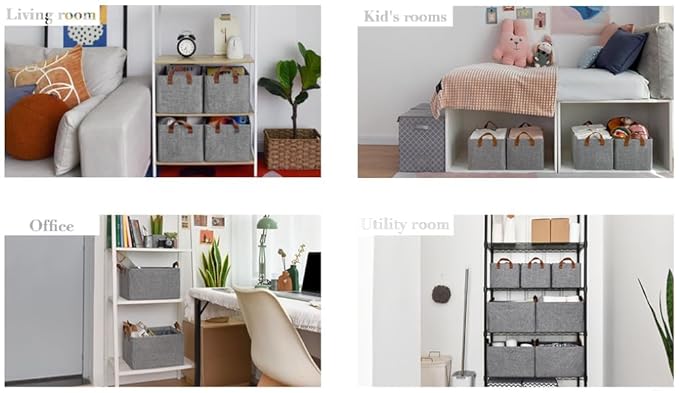 Large clear folding storage boxes with lids, fabric linen material, stackable closet organizers with labels for home storage.