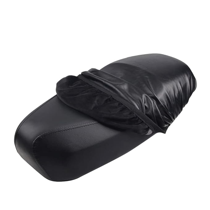 Black breathable PU leather motorcycle seat cover with anti-slip design and waterproof cushion protector for comfort and durability.