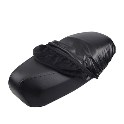 Black breathable PU leather motorcycle seat cover with anti-slip design and waterproof cushion protector for comfort and durability.