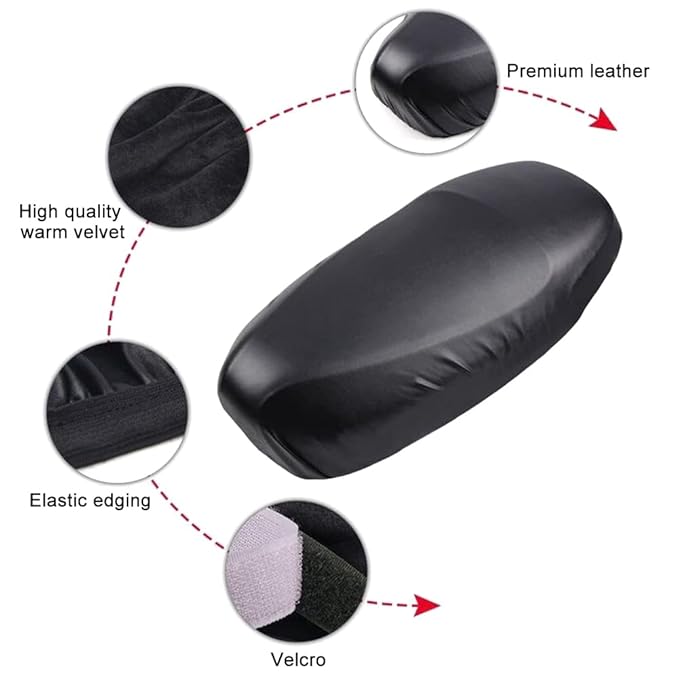 Black Motorcycle Seat Cover made of breathable, anti-slip PU leather, waterproof cushion protector for comfortable riding.